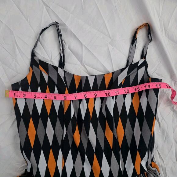 PINUP COUTURE PUG Jenny Halloween Harlequin Dress Large Black Orange Vintage - Picture 9 of 11
